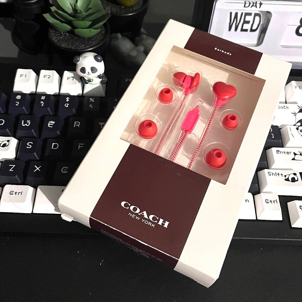 Coach Heart In Ear Headphones & Earbuds in Red & Pink